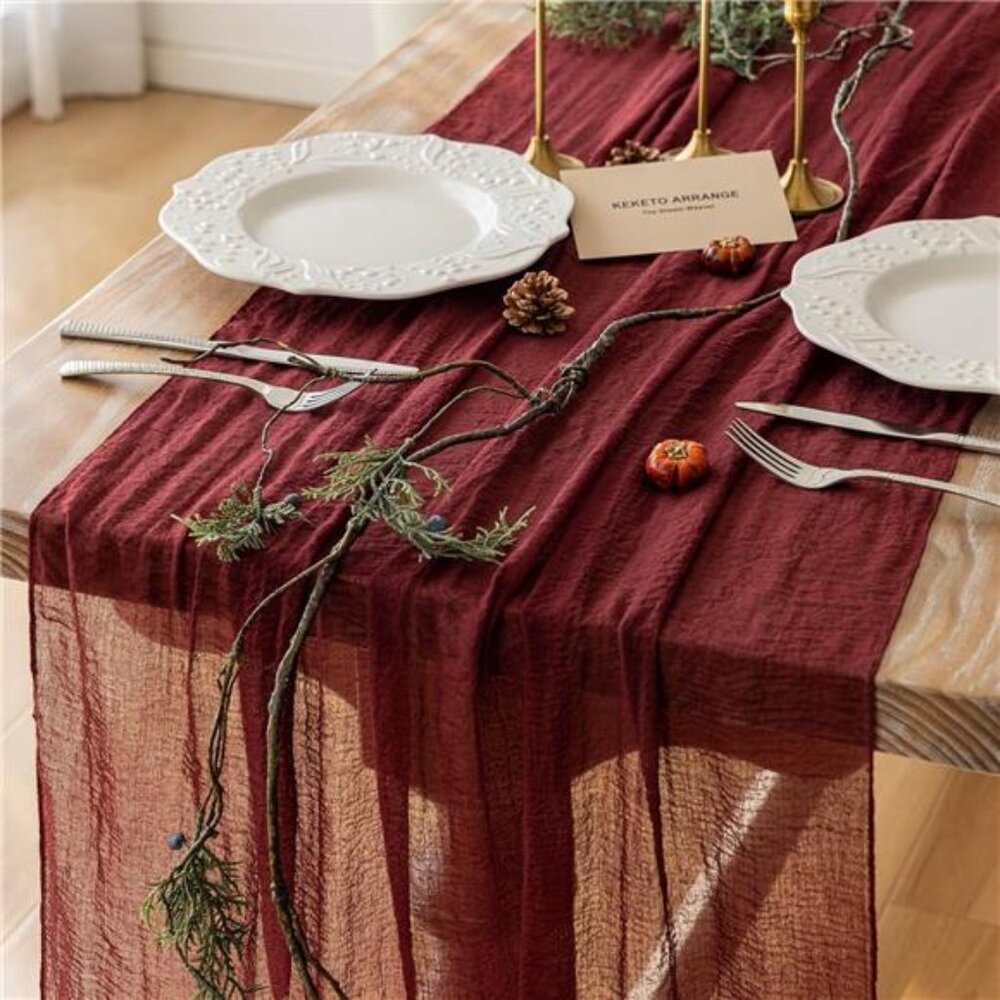 Burgundy Christmas Table Runner Decor Red Cheesecloth Gauze 120 Inch 10FT Rustic